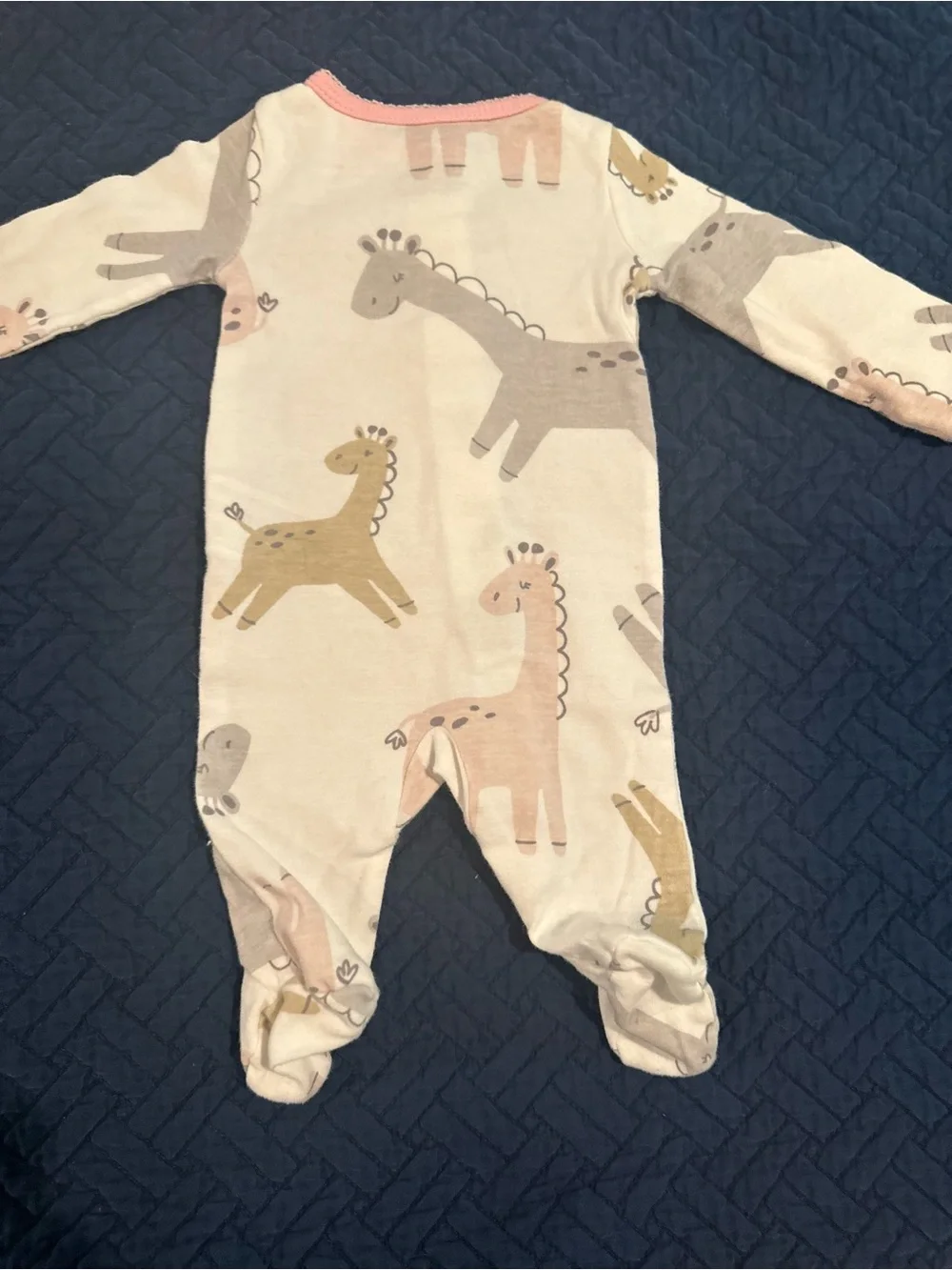 Carter's Cream Giraffe Footed One-Piece Cotton with Pink Trim Newborn